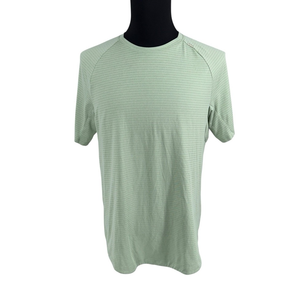 Lululemon Mens Short Sleeve Athletic Shirt Sage Green Micro Stripe - Size L